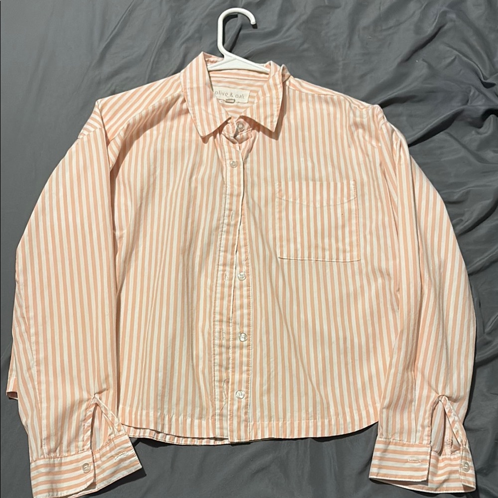 Orange and White Striped Button-Up Shirt